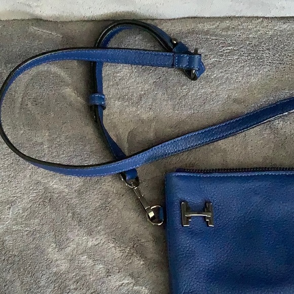 Halston Heritage Blue Leather Zipper Crossbody Bag - Picture 2 of 13